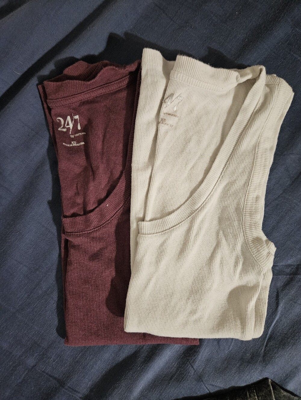 24/7 by Maurices Maroon U Line Ribbed Tank & Cream U Line Ribbed Tank Duo